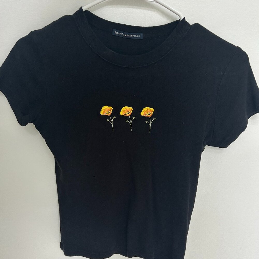 Brandy Melville Black Poppy Baby Tee